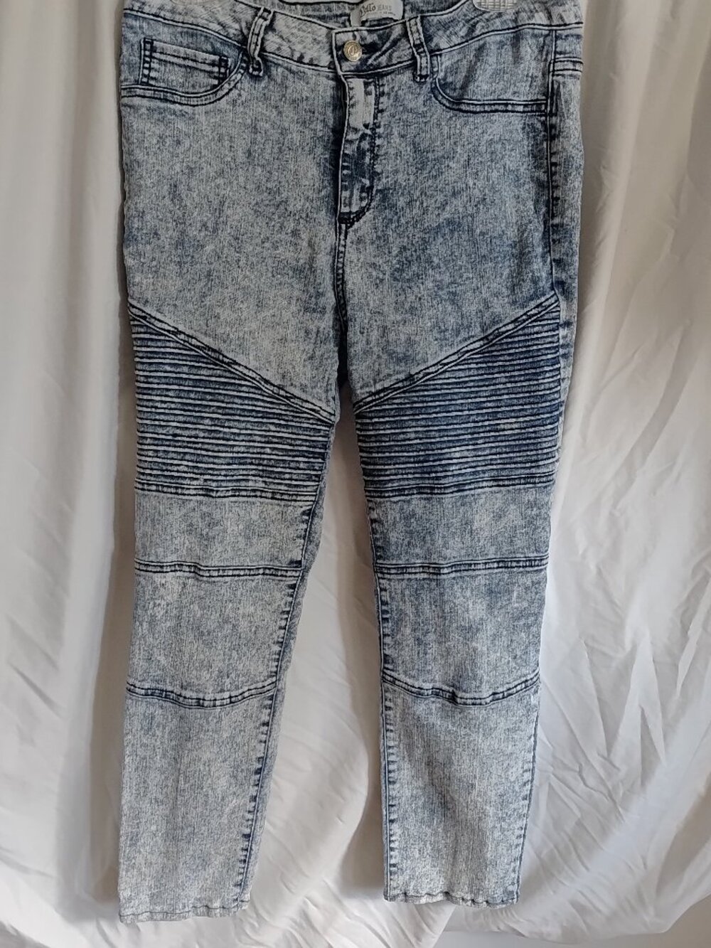 Cello Acid-washed Women's Hign-rise Jeans Size 14 Mom-jeans Lignt Blue Stretch